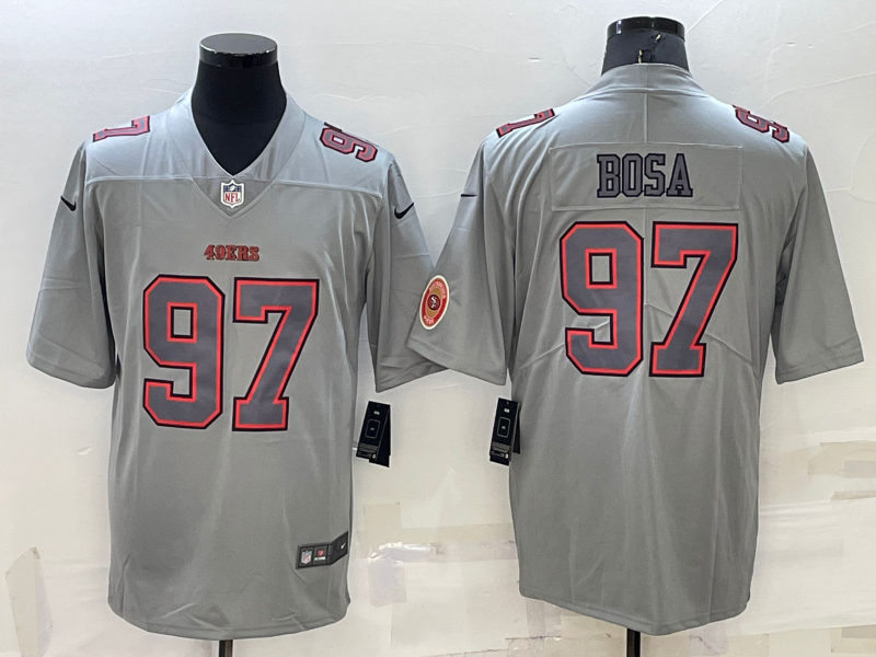 Men's San Francisco 49ers #97 Nick Bosa Grey With Patch Atmosphere Fashion Stitched Jersey Men's San Francisco 49ers #97 Nick Bosa Grey With Patch Atmosphere Fashion Stitched Jersey